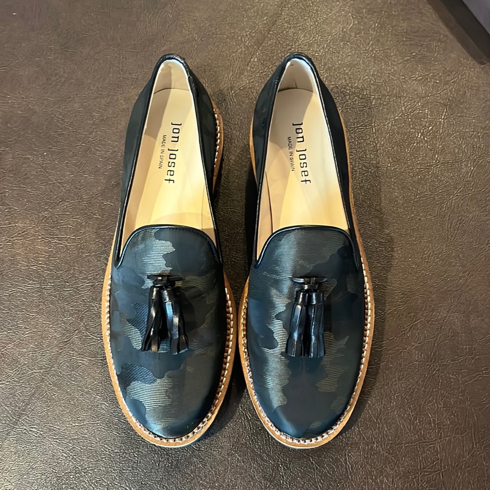 Size 38/7.5 Jon Joseph platform loafers in camo print. Never worn in box.